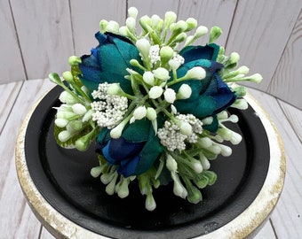 Teal and White Flower Ring Corsage, Floral Ring Corsage, Faux Corsage Ring, Prom Flowers