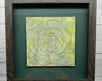 Embossed Echeveria Succulent Watercolor Art: Gold Highlighted Home Decor