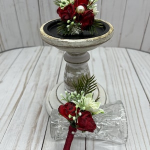 Red and White Christmas Winter Flower Ring Corsage and Boutonniere Set