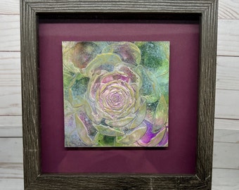Embossed Echeveria Succulent Watercolor Art: Burgundy, Gold, Home Decor