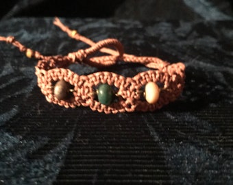 Brown macrame hemp bracelet with multi colored agate