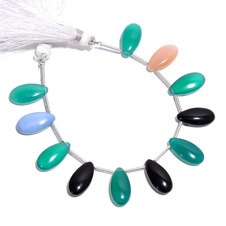 Natural Multi Chalcedony Smooth Pear Gemstone Loose Beads 16 mm 5 Strand 11679