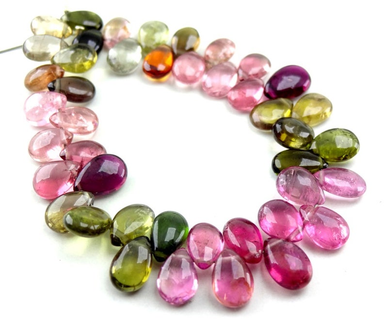 Natural AAA Multi Tourmaline Smooth Plain Pear Drop Beads 6-7mm 4 Strand