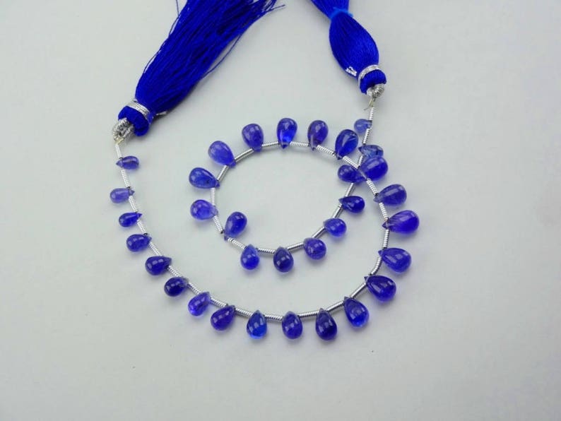 8-inch Natural Tanzanite transparent smooth plain teardrop size 5-8mm 32cts