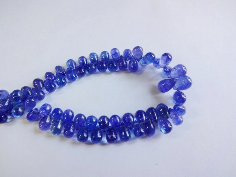 12 strand AAAA quality Natural Tanzanite smooth plain tear drops briolette size 7-11.5mm GW568