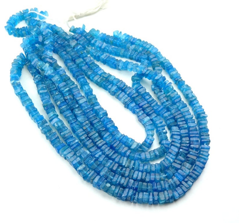Natural Neon Apatite Smooth Square Heishi Beads 4mm 16 Strand