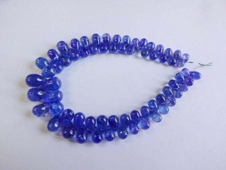 12 strand AAAA quality Natural Tanzanite smooth plain tear drops briolette size 7-11.5mm GW568