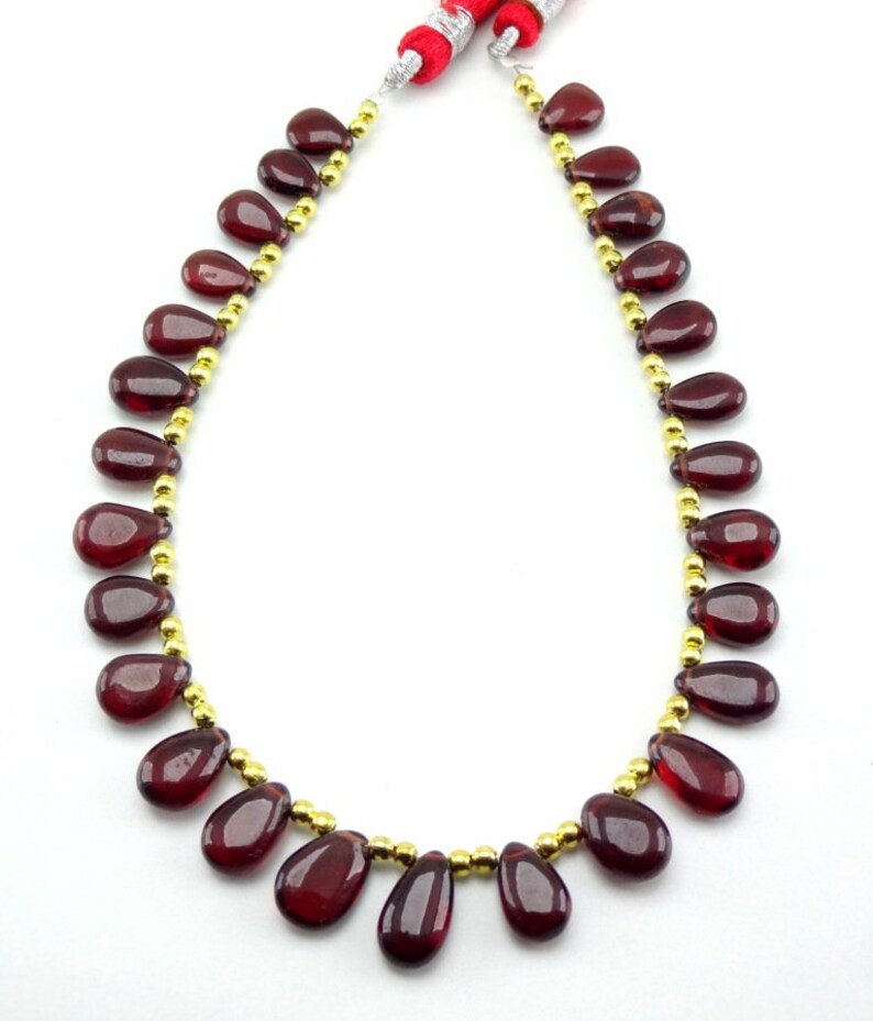 Natural Garnet Smooth Pear Drop Gemstone Loose Beads 9-11mm 8 Strand