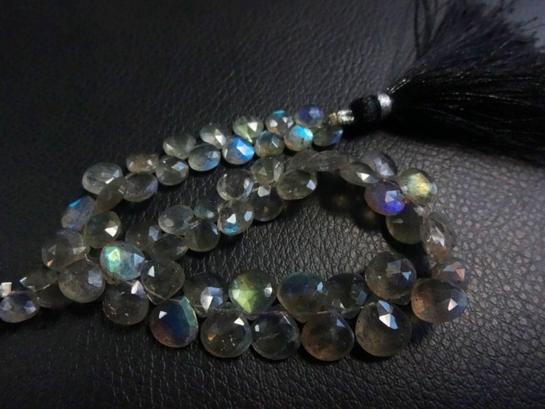 Natural AAA quality Labradorite multi fire faceted heart shape briolette size 6-9mm sold per 8-inch strand GW475