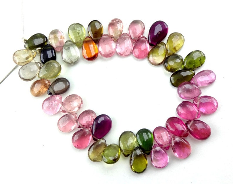 Natural AAA Multi Tourmaline Smooth Plain Pear Drop Beads 6-7mm 4 Strand