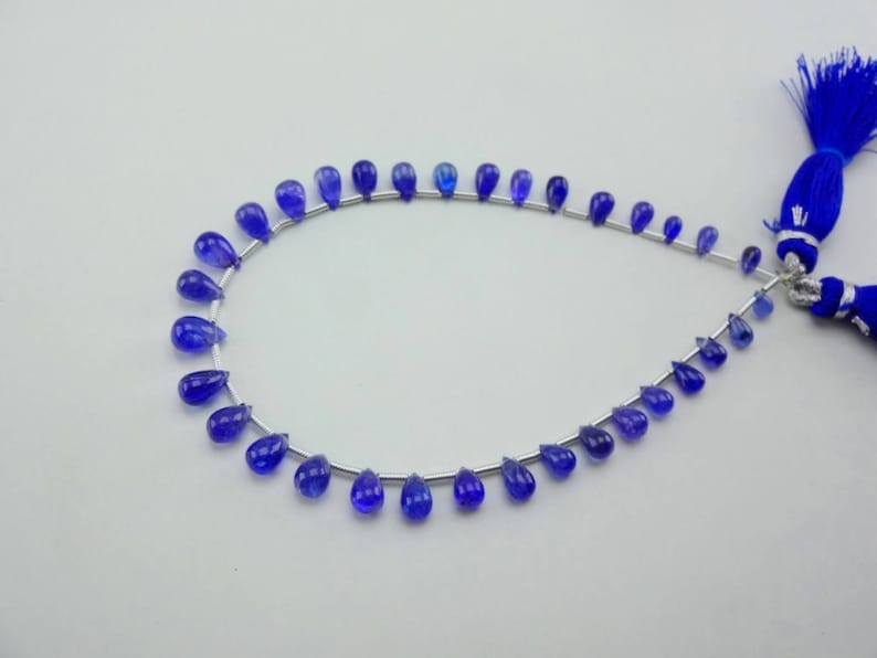 8-inch Natural Tanzanite transparent smooth plain teardrop size 5-8mm 32cts