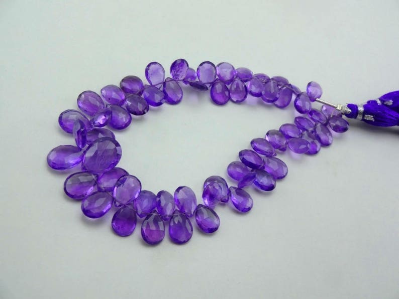 8-inch AAA Amethyst faceted pear size 9.5-13mm 98cts GW4096