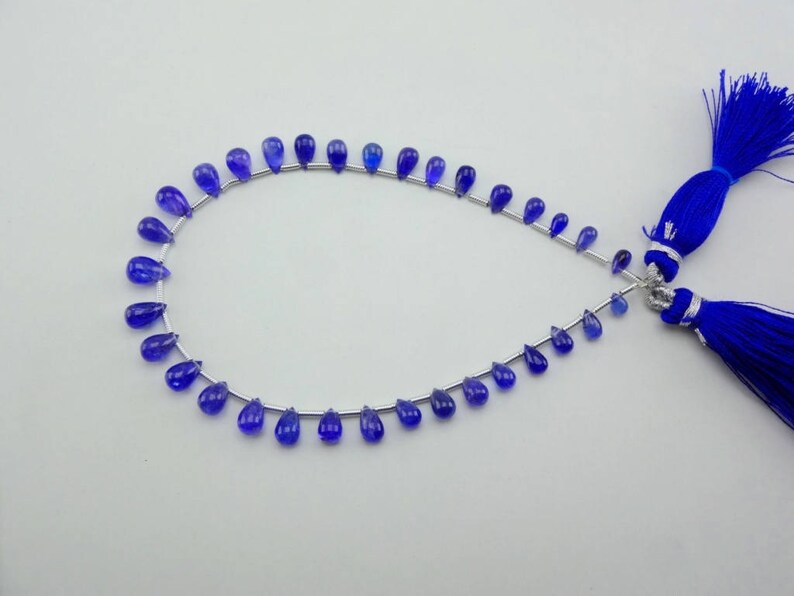 8-inch Natural Tanzanite transparent smooth plain teardrop size 5-8mm 32cts