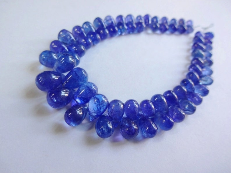 12 strand AAAA quality Natural Tanzanite smooth plain tear drops briolette size 7-11.5mm GW568