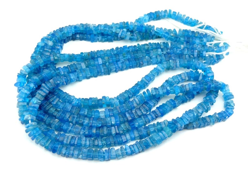 Natural Neon Apatite Smooth Square Heishi Beads 4mm 16 Strand