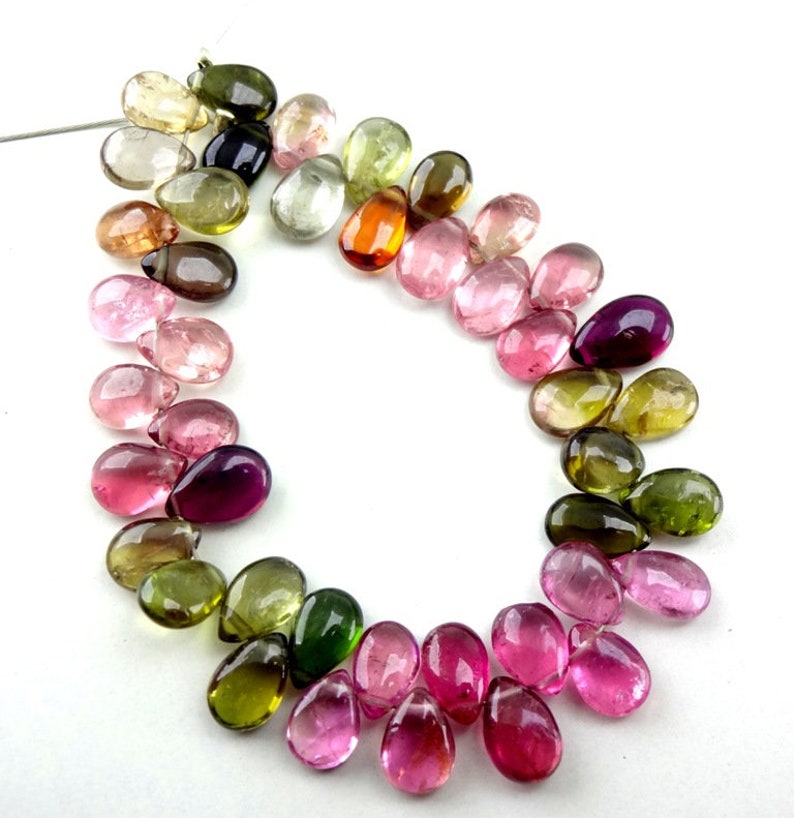 Natural AAA Multi Tourmaline Smooth Plain Pear Drop Beads 6-7mm 4 Strand