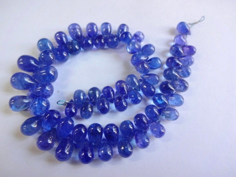 12 strand AAAA quality Natural Tanzanite smooth plain tear drops briolette size 7-11.5mm  GW568