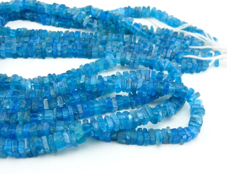 Natural Neon Apatite Smooth Square Heishi Beads 4mm 16 Strand