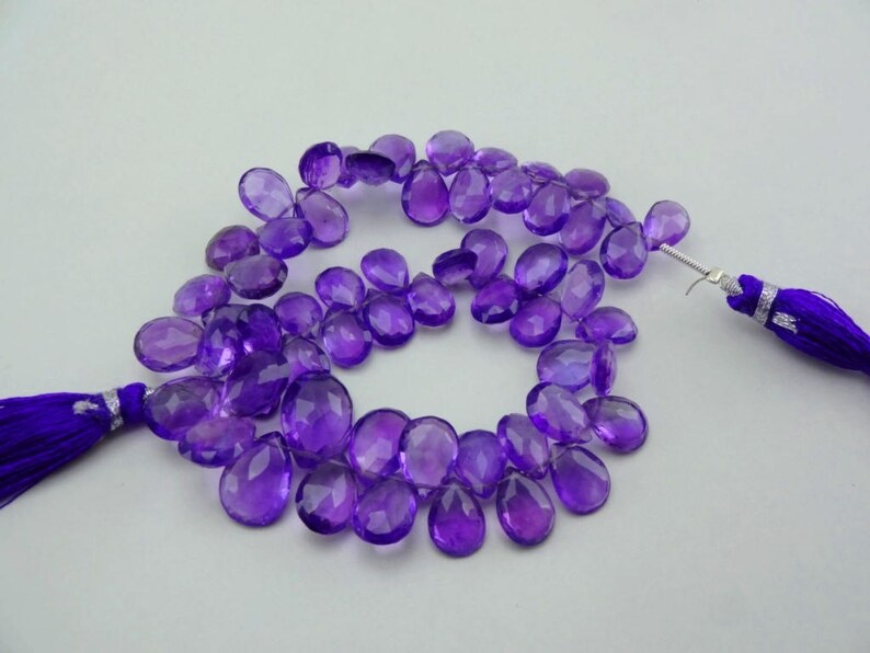 8-inch AAA Amethyst faceted pear size 9.5-13mm 98cts GW4096