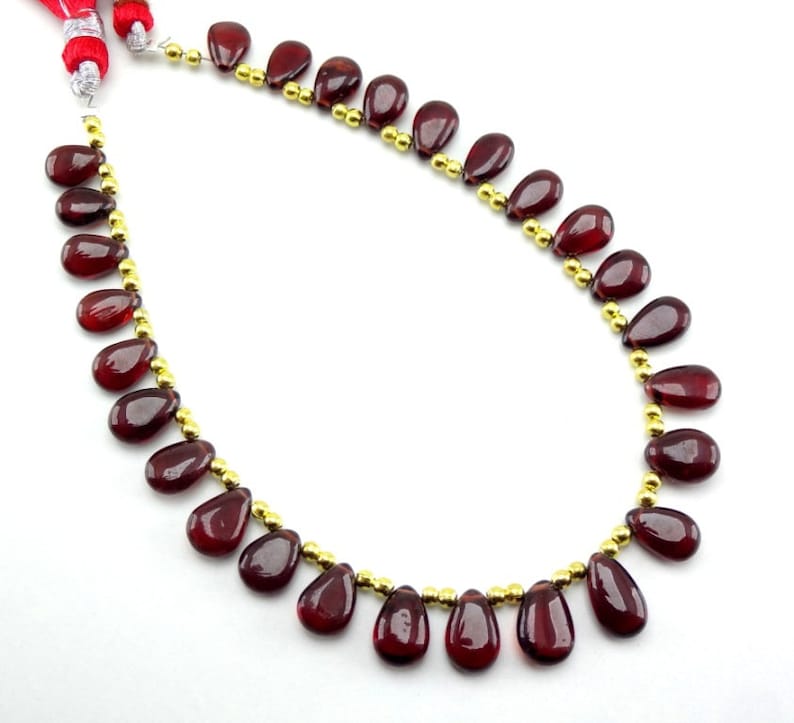 Natural Garnet Smooth Pear Drop Gemstone Loose Beads 9-11mm 8 Strand