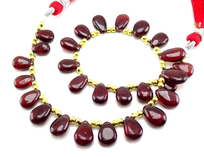 Natural Garnet Smooth Pear Drop Gemstone Loose Beads 9-11mm 8 Strand