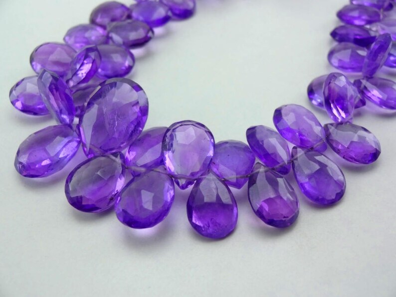 8-inch AAA Amethyst faceted pear size 9.5-13mm 98cts GW4096