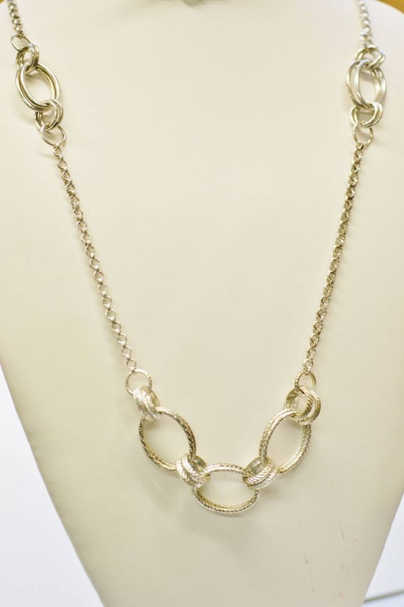 Long Silver Vintage Chain Necklace - Silver Tone R