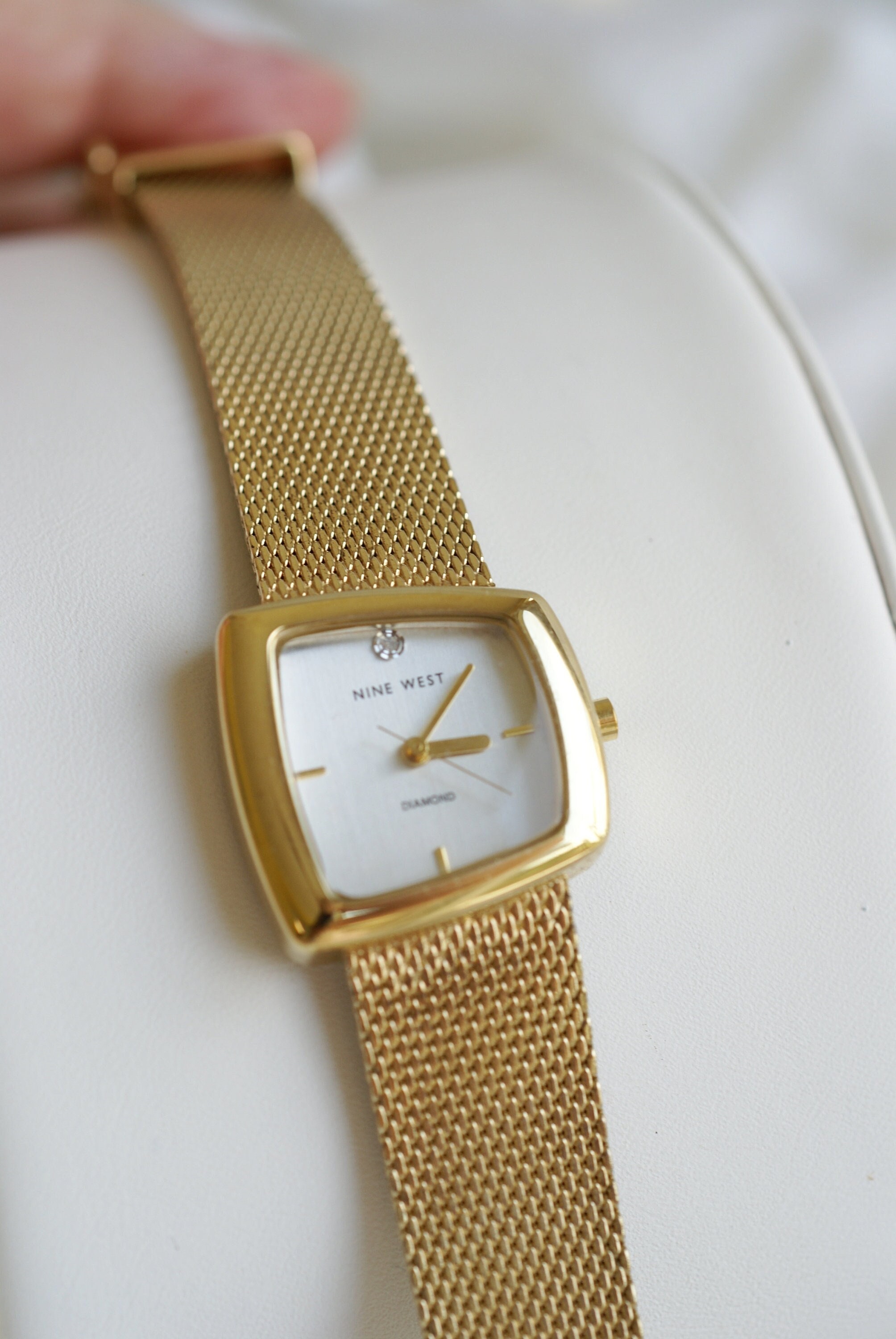 NINE WEST Brushed Gold Watch with Faux Diamonds Vintage Nine West Diamond Watch – Gold Mesh Band, Avant  main image 3