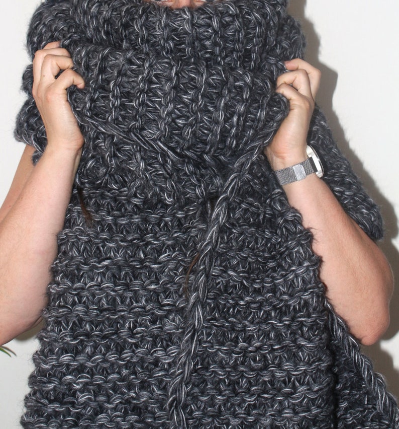 Mohair Scarf 45x380cm Grey Soft Chunky Knit Mohair Wool Mix Shawl Loop ...