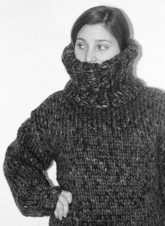 Turtleneck Sweater Multi Color Thick Knit Wool Sweater