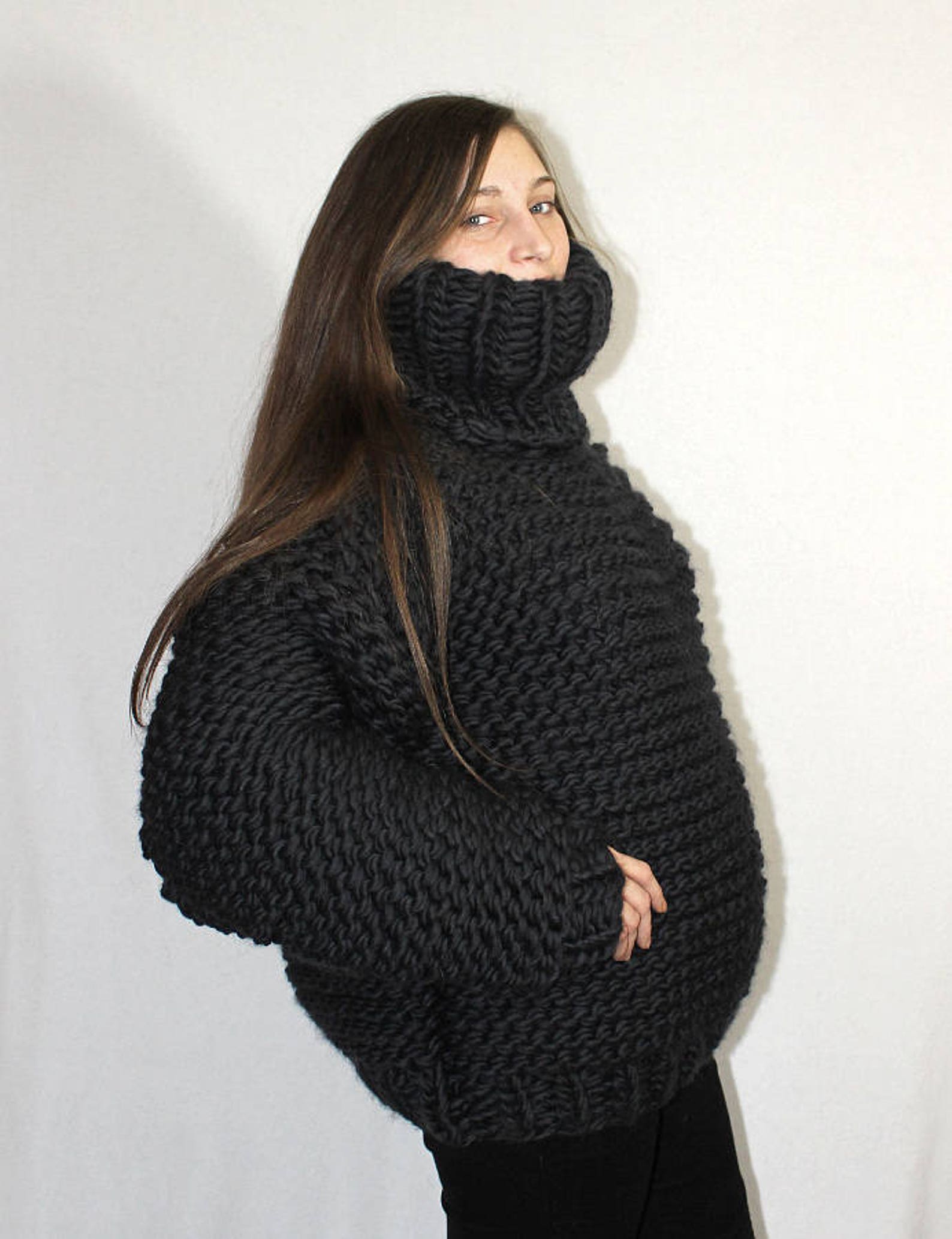 3 Kg Thick Turtleneck Sweater Chunky Knit Wool Jumper Thick Knit ...