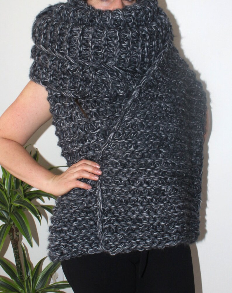 Mohair Scarf 45x380cm Grey Soft Chunky Knit Mohair Wool Mix Shawl Loop ...