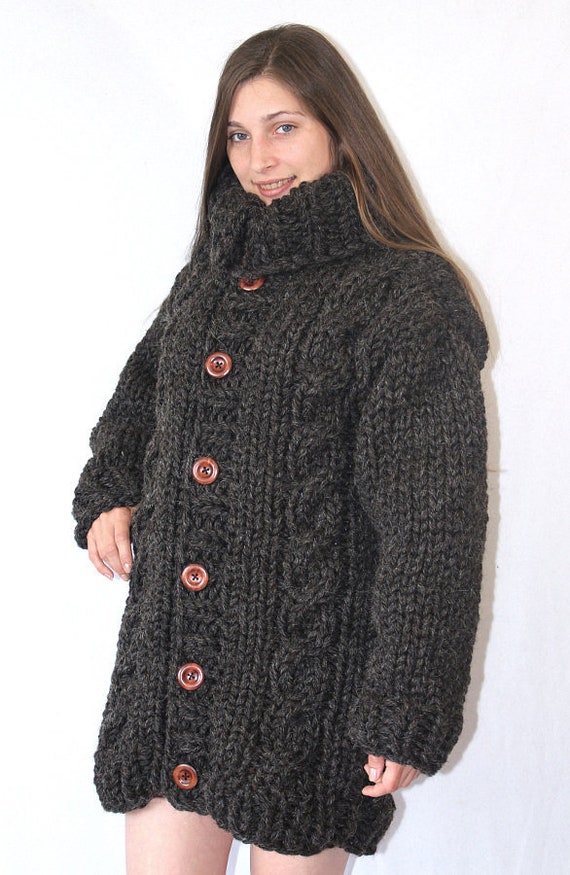 3 kg cardigan extra scratchy grosse maille veste laine vierge cardigan col  roulé capuche pour homme tricoté par Strickolino - Etsy France