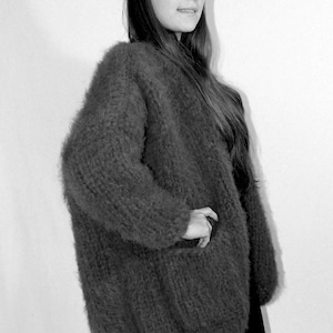 Oversize Cardigan fluffy alpaca merino hand knitted chunky cardigan thick knit wool jacket for men for woman by Strickolino