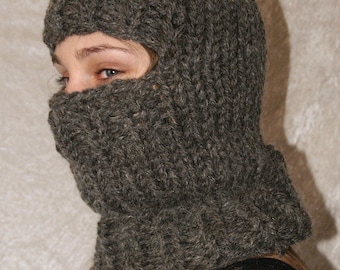 Wool Turtleneck Balaclava itchy and scratchy chunky hat cap pur wool with and without openings for men hand knitted by Strickolino