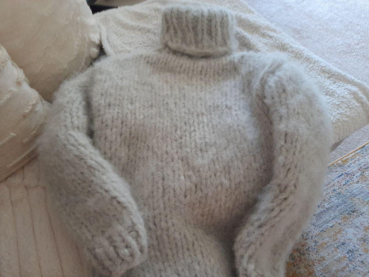 TOP Seller ! Fluffy Sweater Longhair Alpaca Merino Hand Knitted