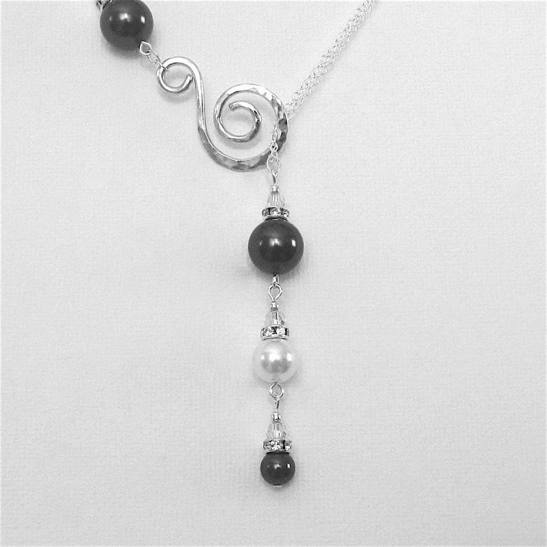Black and White Pearl Necklace Sterling Silver and Pearl Necklace Beautiful Necklace Occasion Necklace Elegant Necklace Lariat Necklace