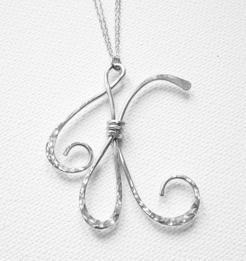 Hammered Letter Jewelry Letter K Necklace Large Initial K Necklace Personalized Necklace Gift For Her Sterling Silver Initial Necklace