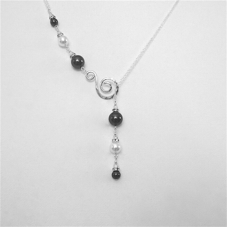 Black and White Pearl Necklace Sterling Silver and Pearl Necklace Beautiful Necklace Occasion Necklace Elegant Necklace Lariat Necklace