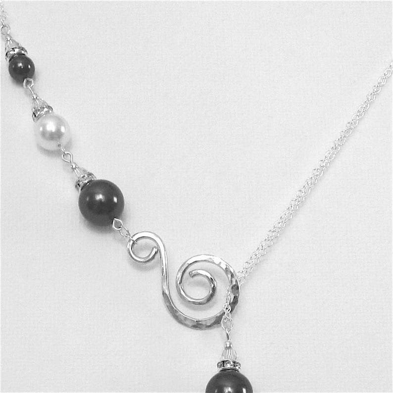 Black and White Pearl Necklace Sterling Silver and Pearl Necklace Beautiful Necklace Occasion Necklace Elegant Necklace Lariat Necklace