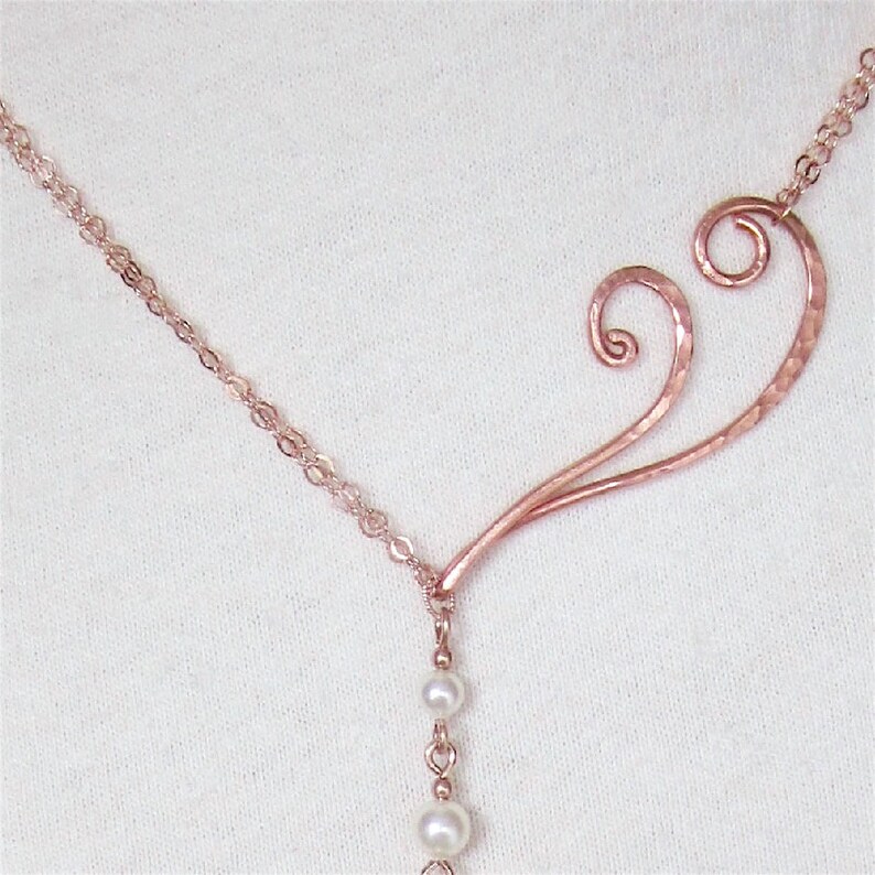 Rose Gold Filled Necklace Gold Lariat Necklace Lariat Pearl Necklace Hammered Gold Jewelry Gold Leaf Necklace Sterling Silver Pearl Lariat