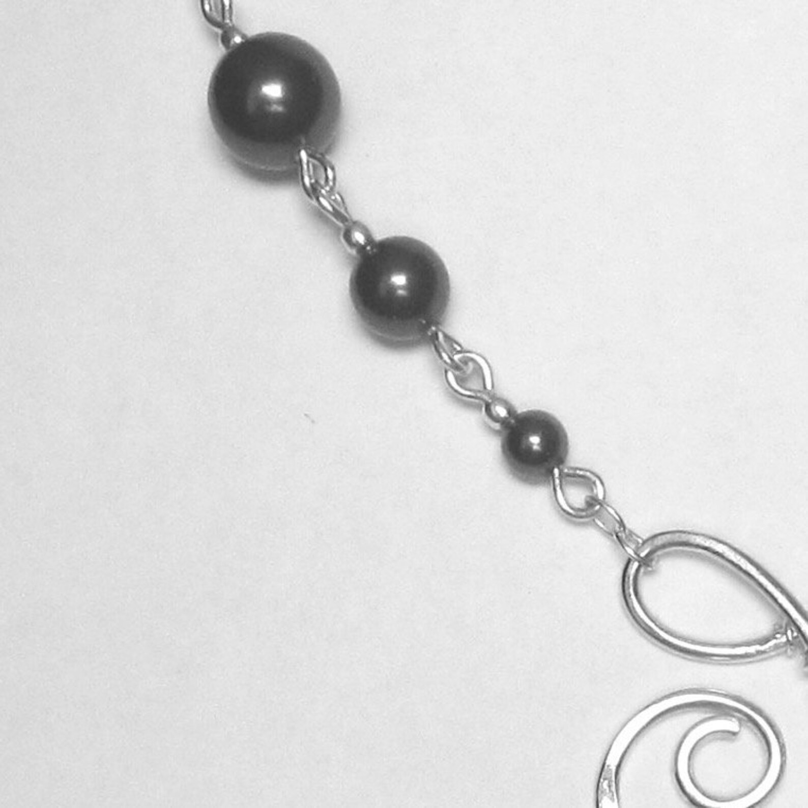 Pearl Lariat Necklace Silver and Black Pearl Necklace Hand Etsy