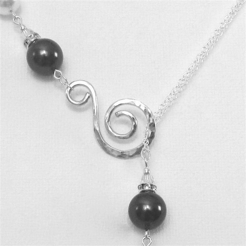 Black and White Pearl Necklace Sterling Silver and Pearl Necklace Beautiful Necklace Occasion Necklace Elegant Necklace Lariat Necklace