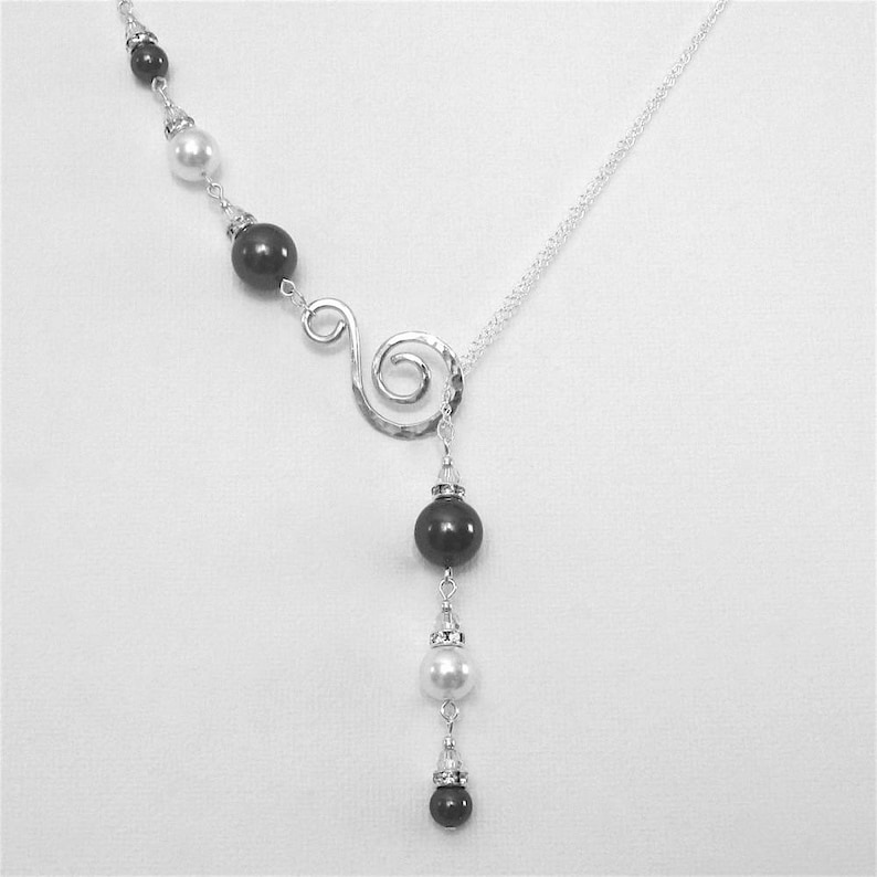 Black and White Pearl Necklace Sterling Silver and Pearl Necklace Beautiful Necklace Occasion Necklace Elegant Necklace Lariat Necklace