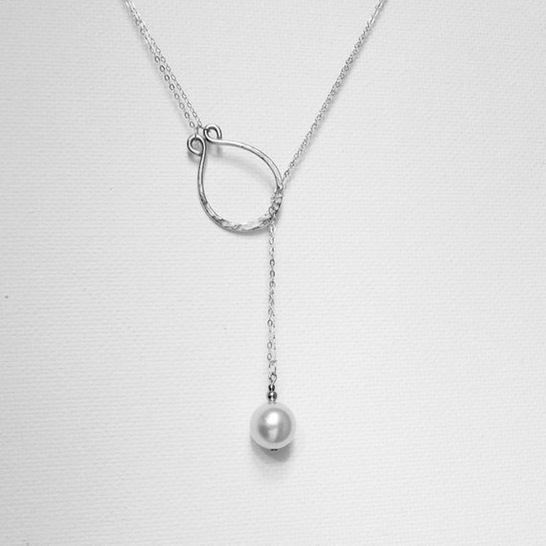Lariat Necklace Sterling Silver Pearl Necklace Silver | Etsy