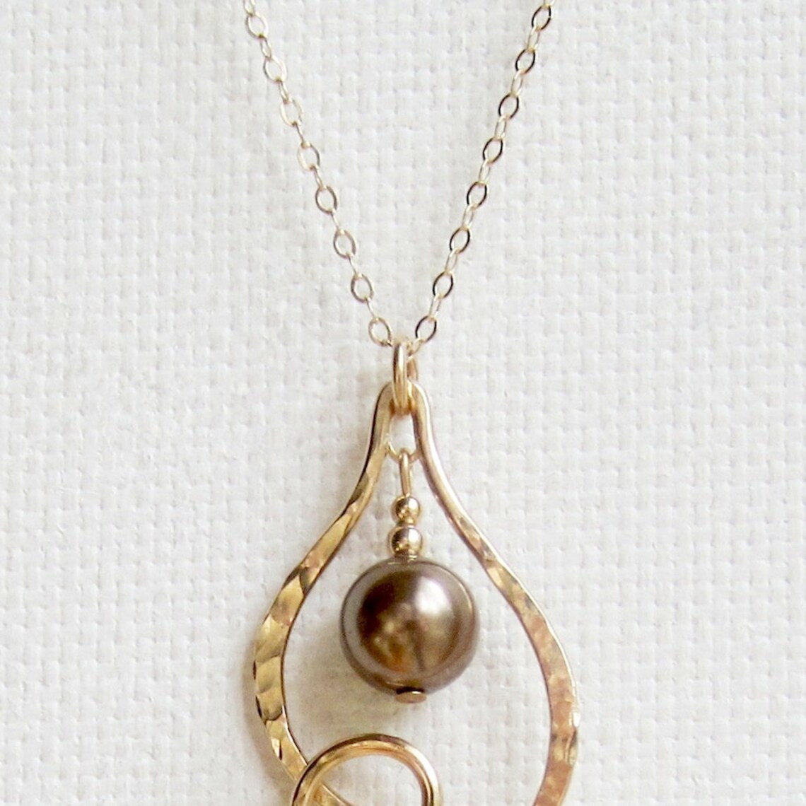 Gold Pearl Pendant Gold Filled Pendant Hammered Pendant Leaf Etsy