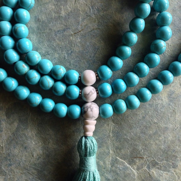 Turquoise Magnesite Mala with Tassel 108 Beads