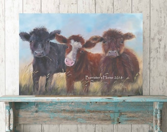 THREE AMIGOS, Fine Art Giclee Prints from my Acrylic on Canvas Painting, Cattle, Cows, Animals