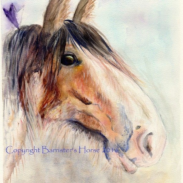 Clydesdale Horse, equestrian fine art, Giclee Watercolour Painting Print A4. Archival quality inks