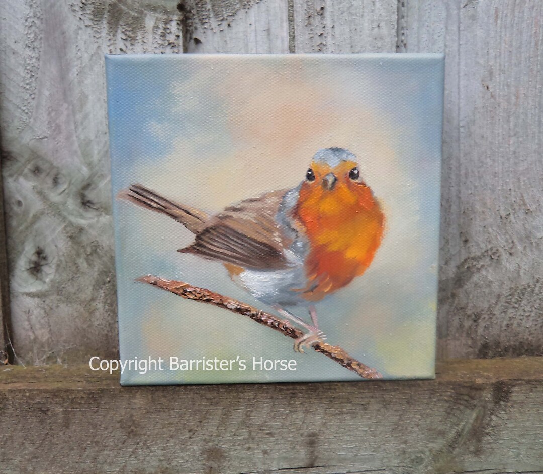 Prety Robi Pretty Robin, Original Oil Painting on Deep Canvas, Bird Art, 6 X 6 ...